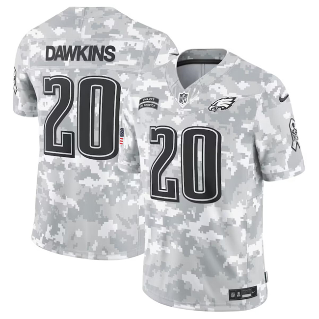 Men's Arctic Camo Philadelphia Eagles #20 Brian Dawkins 2024 Salute To Service Limited Stitched Football Jersey